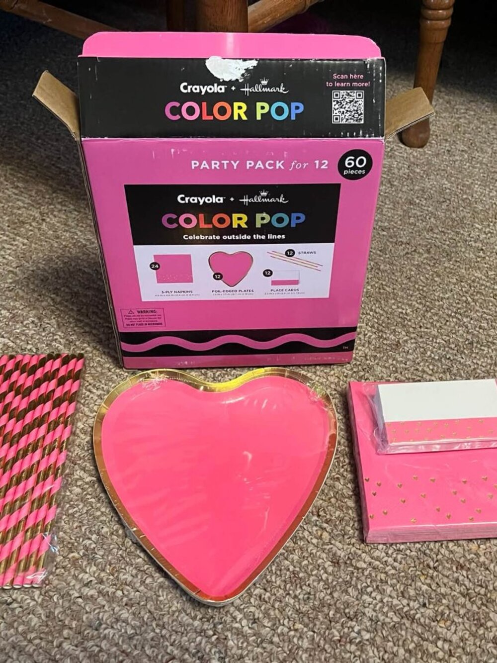 Crayola + Hallmark Color Pop Pink Heart Party Pack for 12 – 60 Pieces (New)